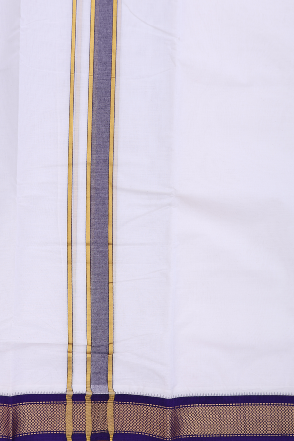 Contrast Border White Cotton Dhoti With Angavastram Set