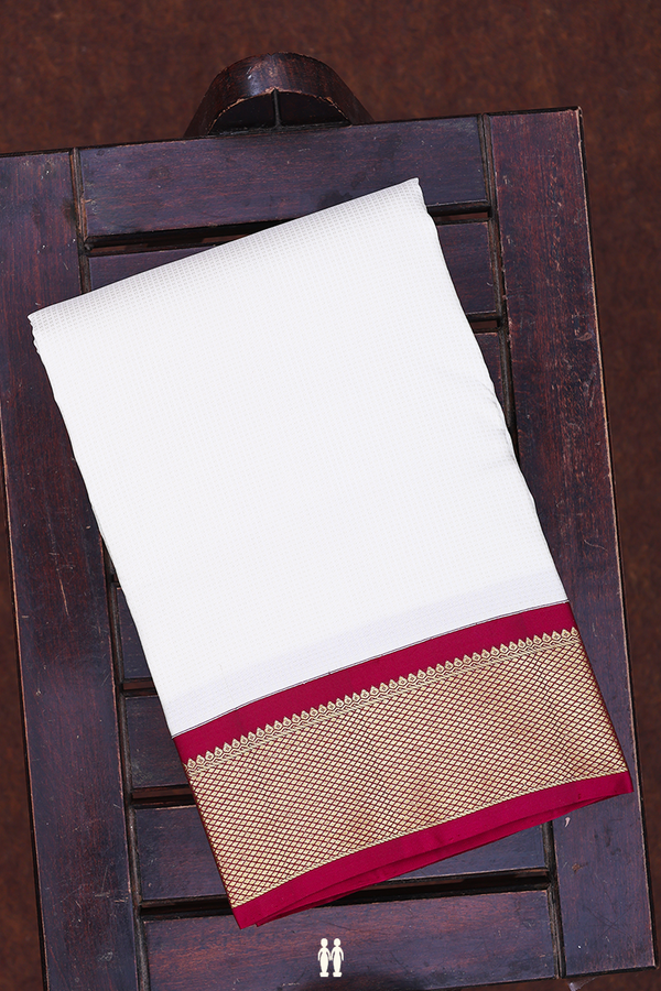 Contrast Border White Silk Dhoti With Angavastram Set