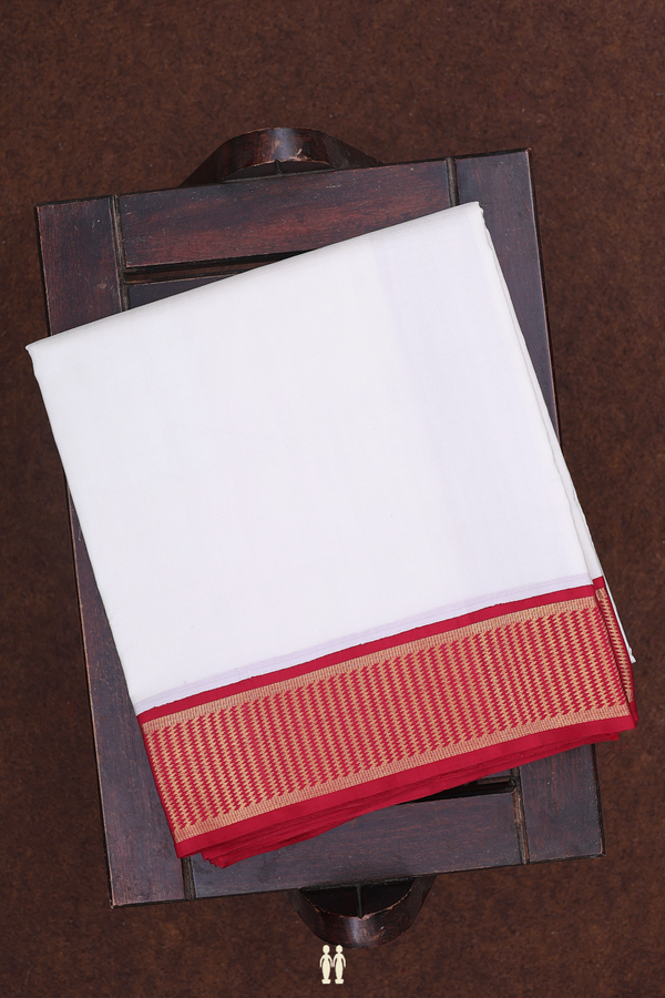 Contrast Border White Silk Dhoti With Angavastram Set
