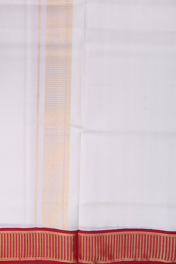 Contrast Border White Silk Dhoti With Angavastram Set