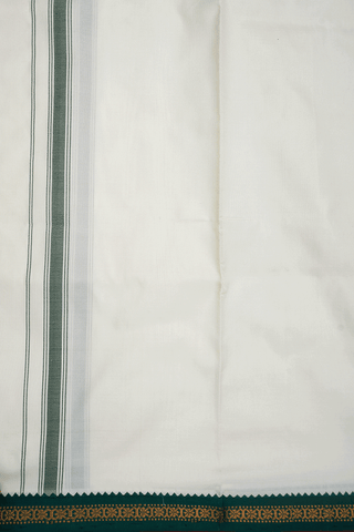 Contrast Border White Silk Dhoti With Angavastram Set