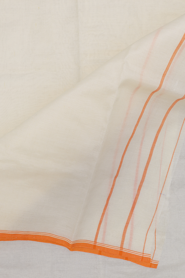 Contrast Border White Tussar Silk Dhoti With Angavastram Set