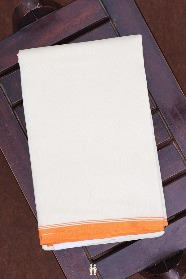 Contrast Border White Tussar Silk Dhoti With Angavastram Set