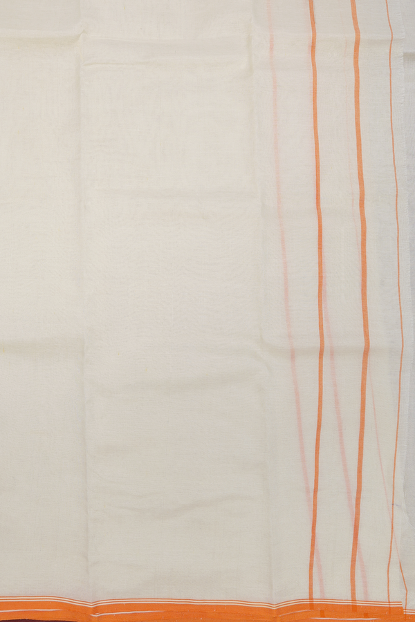 Contrast Border White Tussar Silk Dhoti With Angavastram Set