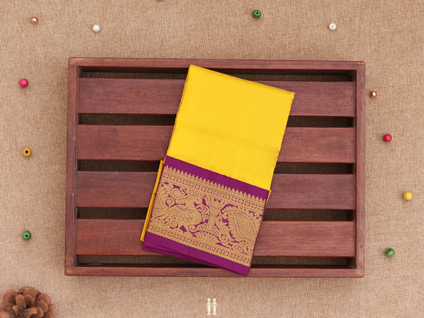 Contrast Border Yellow Kanchipuram Pavadai Sattai Material