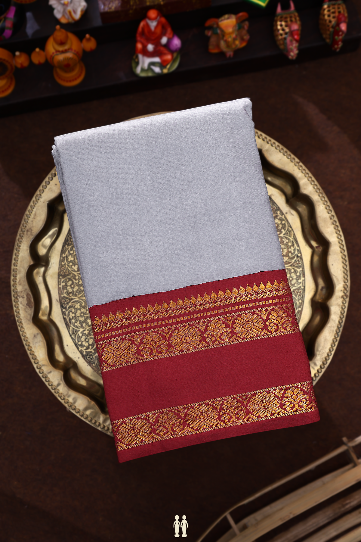 Contrast Korvai Border Grey Kanchipuram Silk Saree