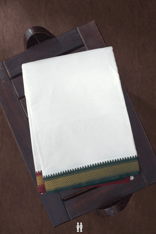 Contrast Zari Border Egg White Dhoti With Angavastram Set