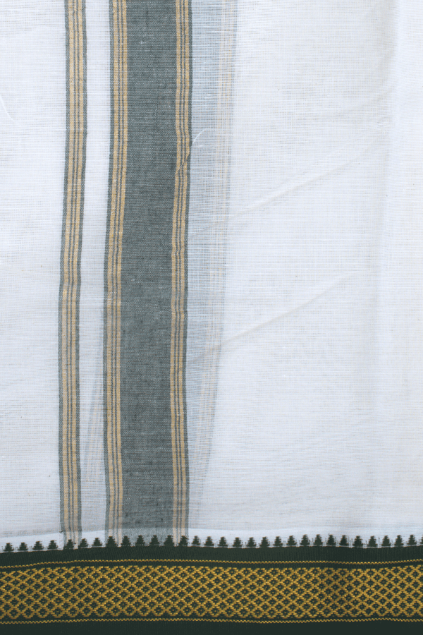 Contrast Zari Border Egg White Dhoti With Angavastram Set