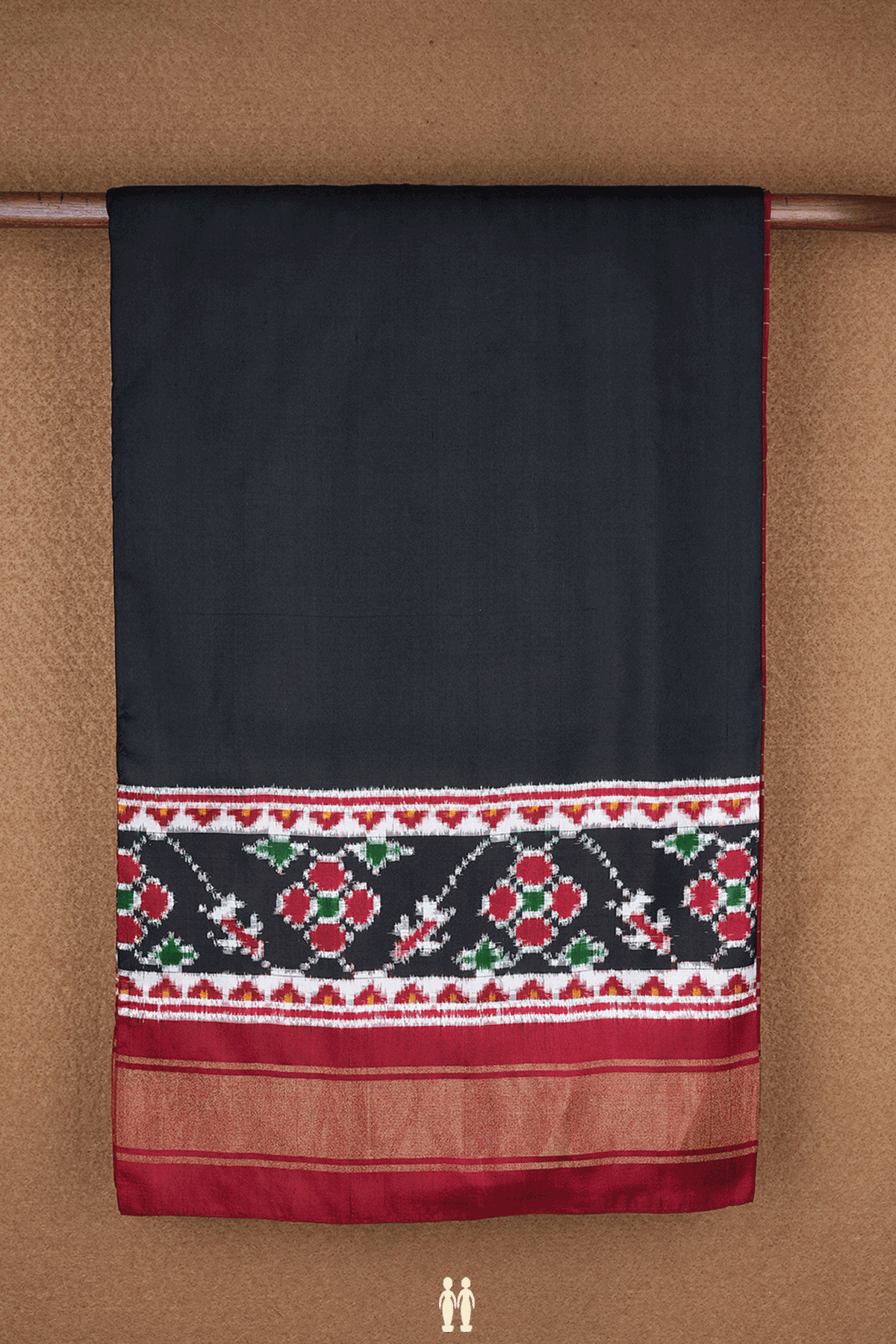 Contrast Zari Border Plain Black Pochampally Silk Saree