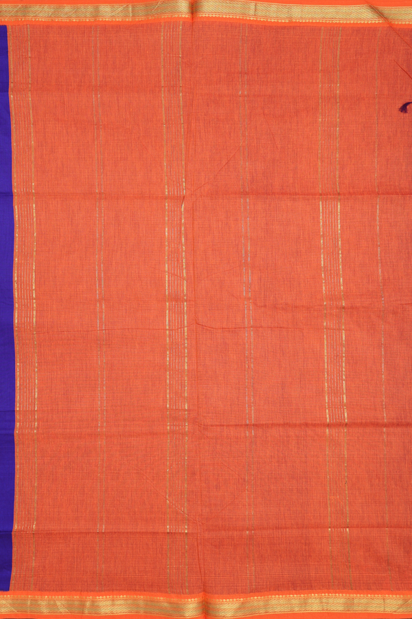 Contrast Zari Border Plain Indigo Blue Kalyani Cotton Saree