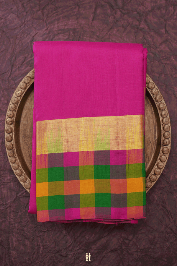 Contrast Zari Border Plain Magenta Kanchipuram Silk Saree