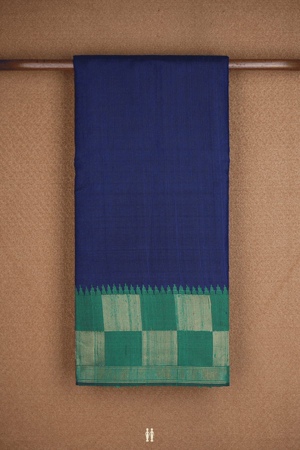 Contrast Zari Border Plain Navy Blue Jute Saree