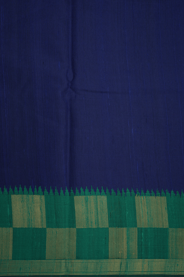 Contrast Zari Border Plain Navy Blue Jute Saree