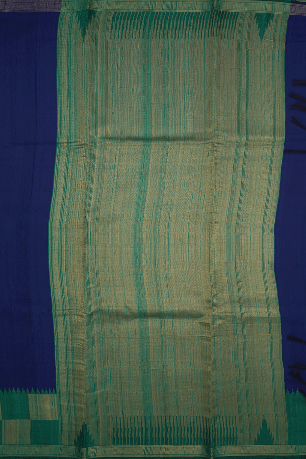 Contrast Zari Border Plain Navy Blue Jute Saree