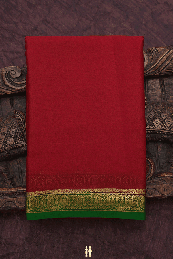 Contrast Zari Border Plain Ruby Red Mysore Silk Saree