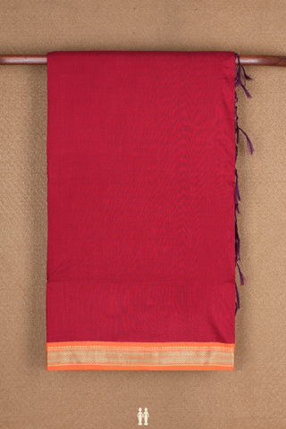 Contrast Zari Border Plain Scarlet Red Kalyani Cotton Saree