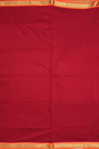 Contrast Zari Border Plain Scarlet Red Kalyani Cotton Saree