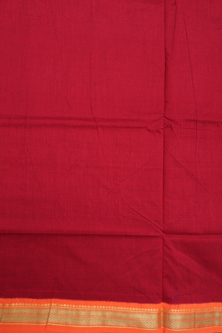 Contrast Zari Border Plain Scarlet Red Kalyani Cotton Saree