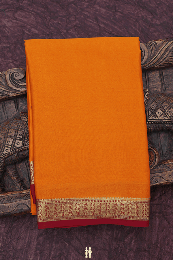 Contrast Zari Border Plain Tangerine Orange Mysore Silk Saree