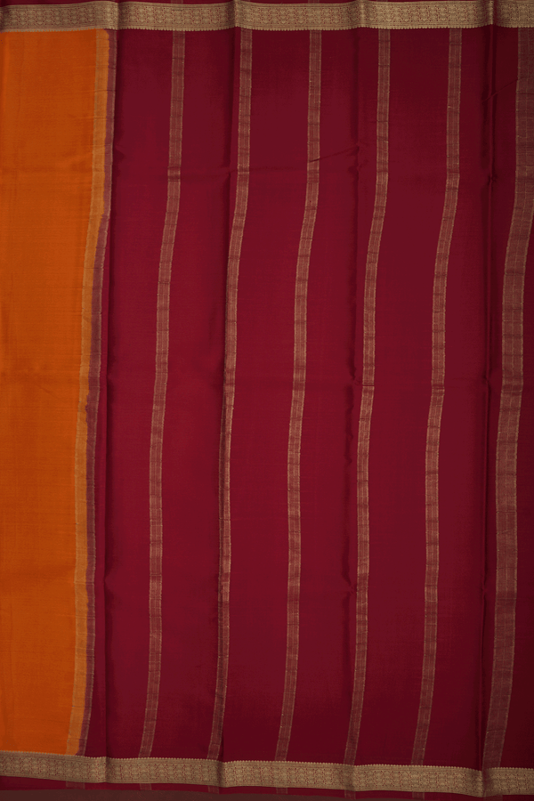 Contrast Zari Border Plain Tangerine Orange Mysore Silk Saree