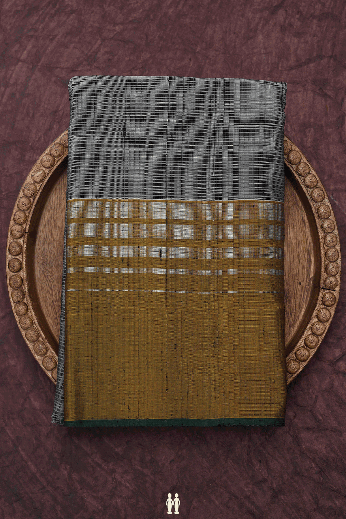 Contrast Zari Border Steel Grey Kanchipuram Silk Saree