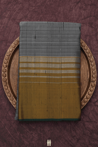 Contrast Zari Border Steel Grey Kanchipuram Silk Saree