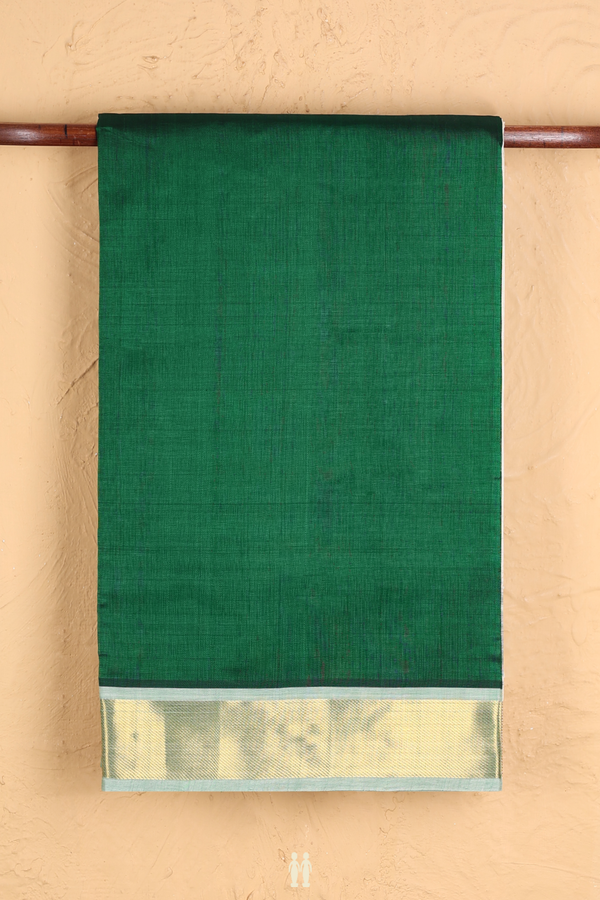 Silk Cotton Saree In Forest Green With Contrast Border