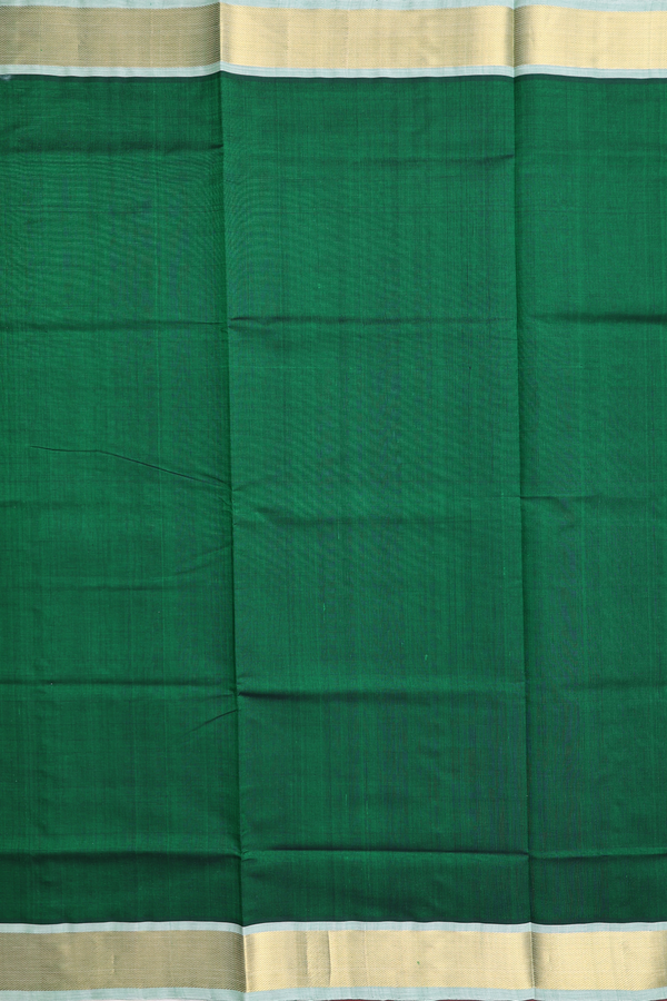 Silk Cotton Saree In Forest Green With Contrast Border