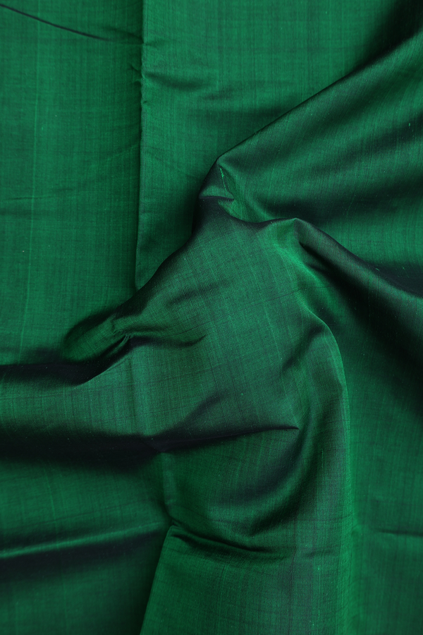 Silk Cotton Saree In Forest Green With Contrast Border