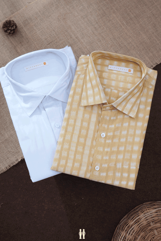 Assorted White And Yellow Set of 2 Size 44 Cotton Shirts