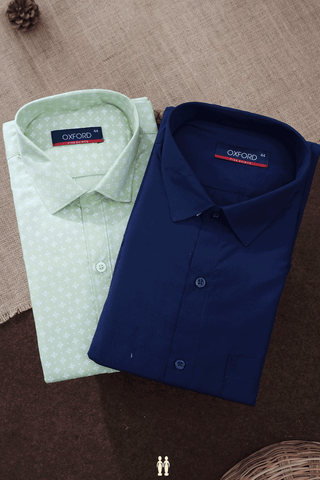 Assorted Green And Blue Set of 2 Size 44 Cotton Shirts