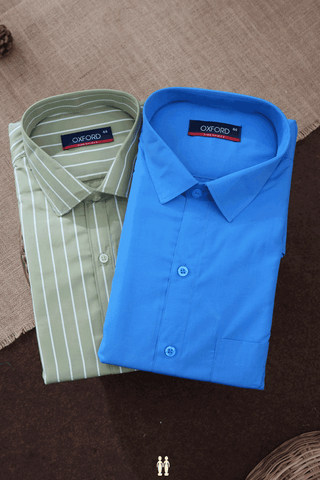 Assorted Green And Blue Set of 2 Size 44 Cotton Shirts