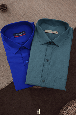 Assorted Blue And Grey Set of 2 Size 44 Cotton Shirts