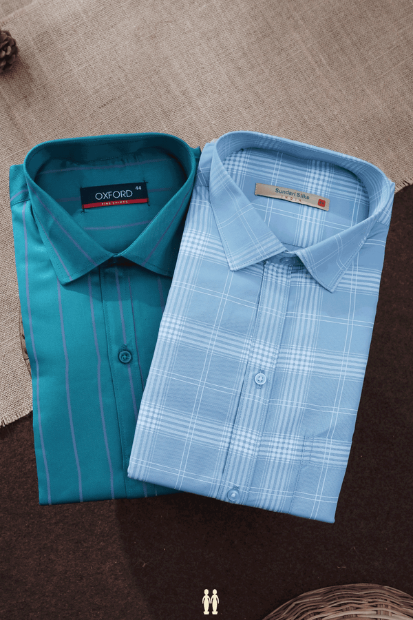 Assorted Green And Blue Set Of 2 Size 44 Cotton Shirts