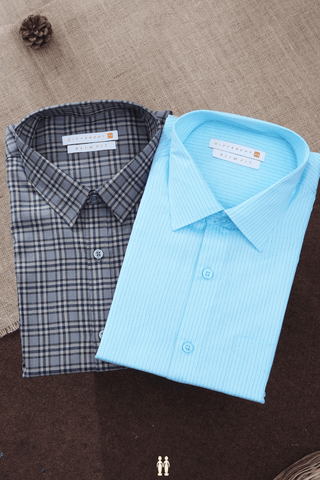 Assorted Grey And Blue Set Of 2 Size 44 Cotton Shirts