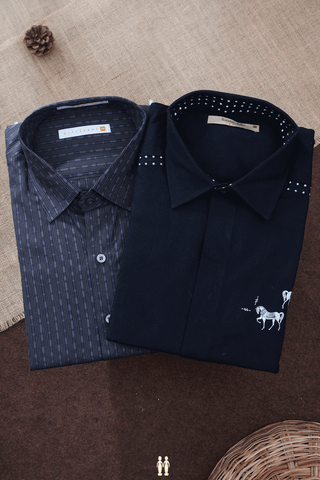 Assorted Black And Grey Set Of 2 Size 38 Cotton Shirts
