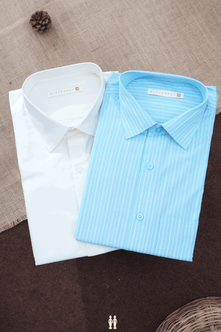 Assorted Egg White And Blue Set of 2 Size 38 Cotton Shirts