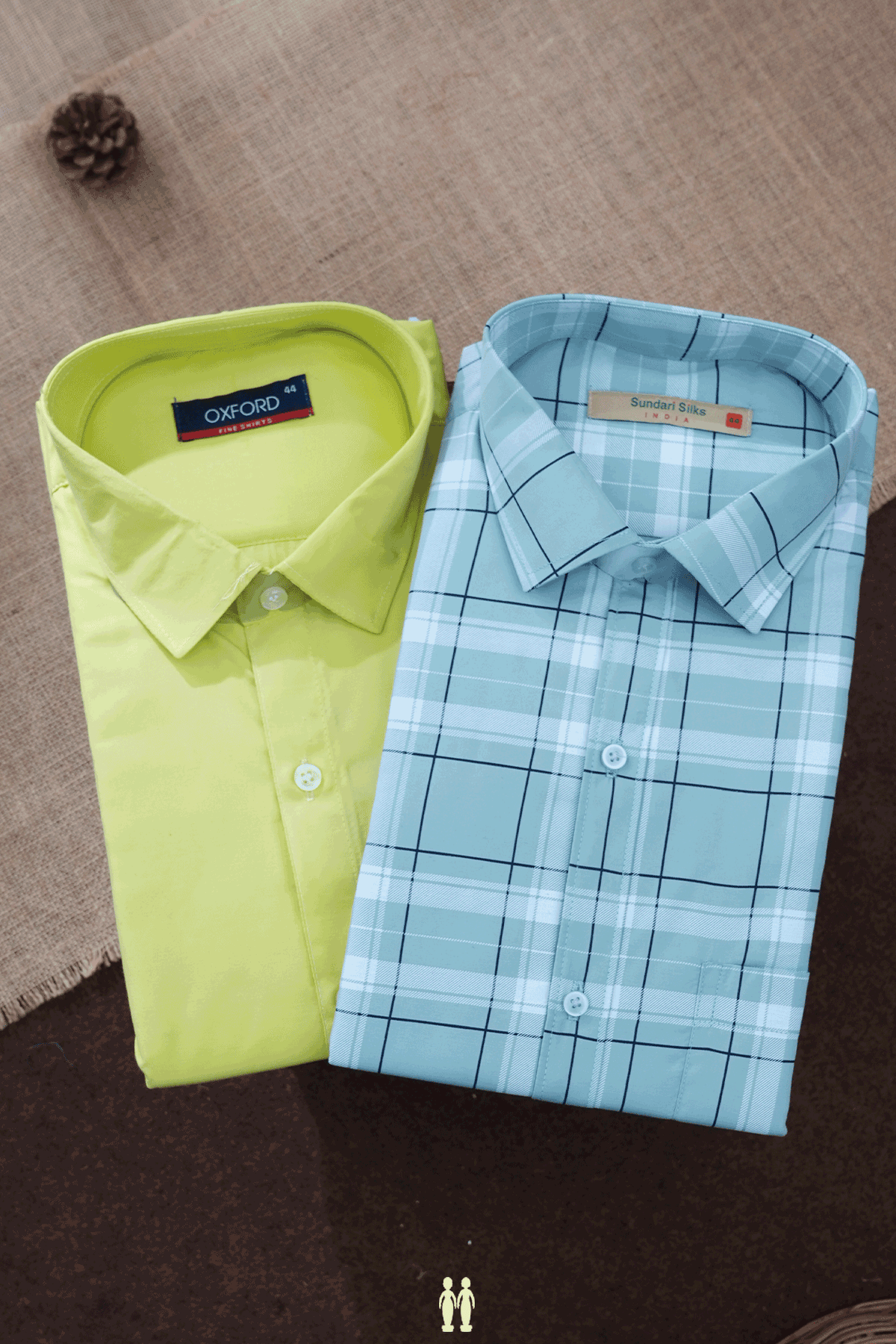 Assorted Shades Of Green Set Of 2 Size 44 Cotton Shirts