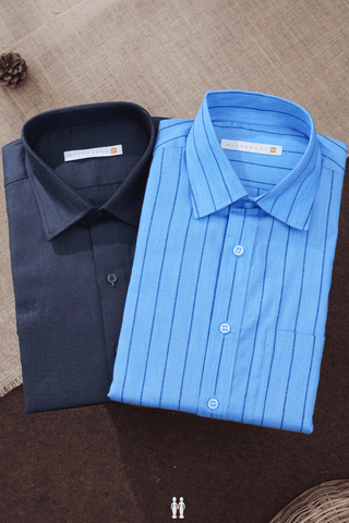 Assorted Dark Grey And Blue Set Of 2 Size 38 Cotton Shirts