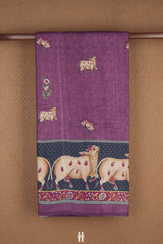 Cow And Floral Printed Berry Purple Tussar Silk Saree