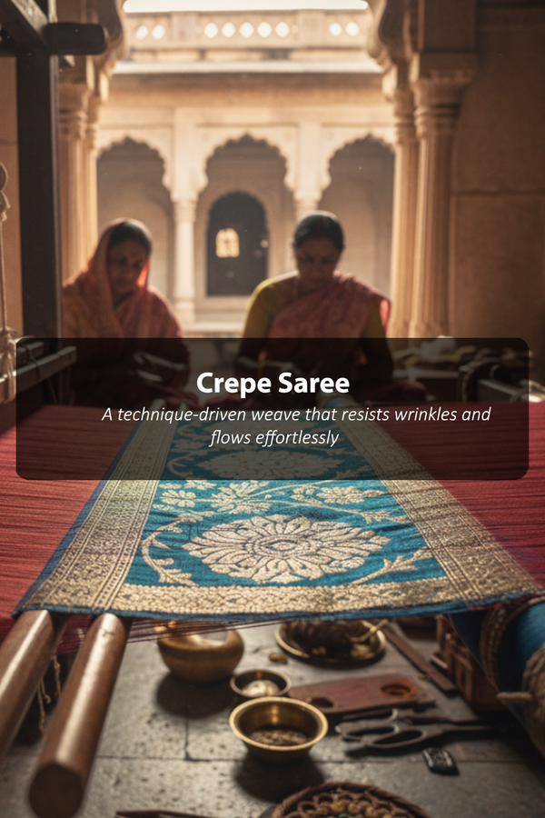 Crepe Saree In Black With Printed Design