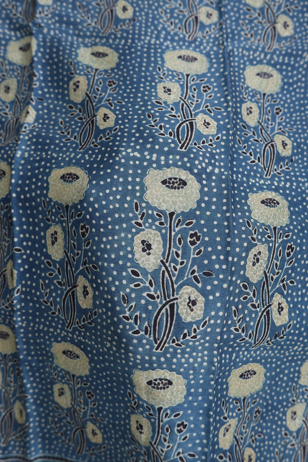 Crepe Saree In Aegean Blue With Floral Printed Design