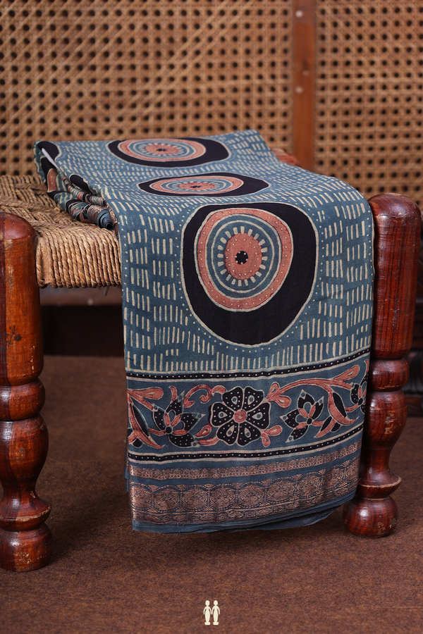 Crepe Saree In Aegean Blue With Printed Design