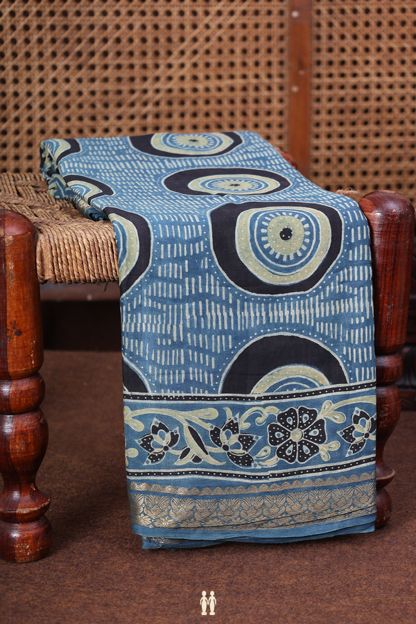 Crepe Saree In Blue With Printed Design