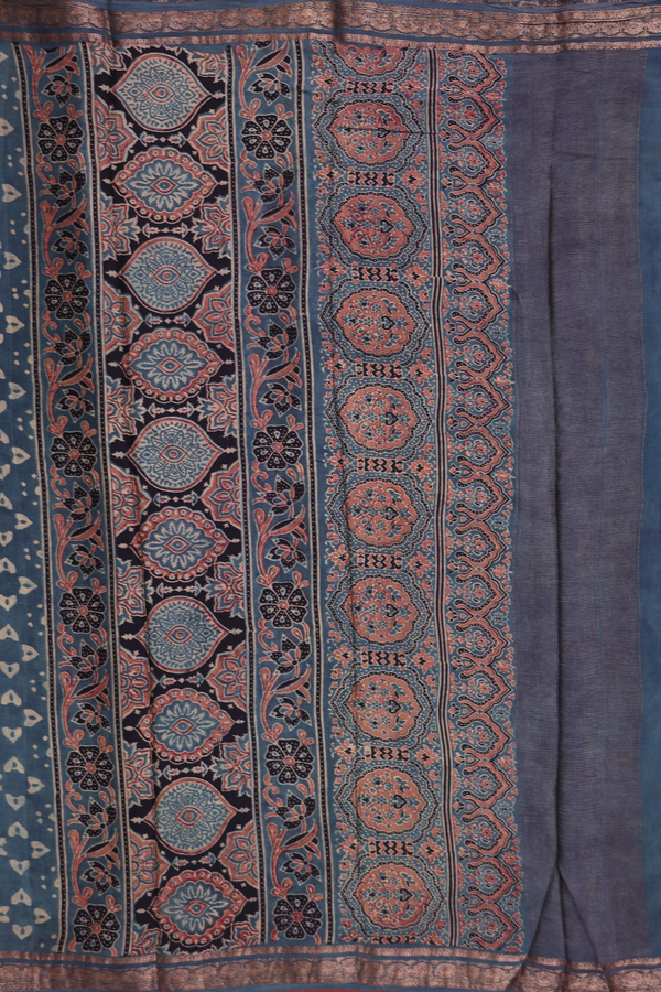 Crepe Saree In Aegean Blue With Printed Design