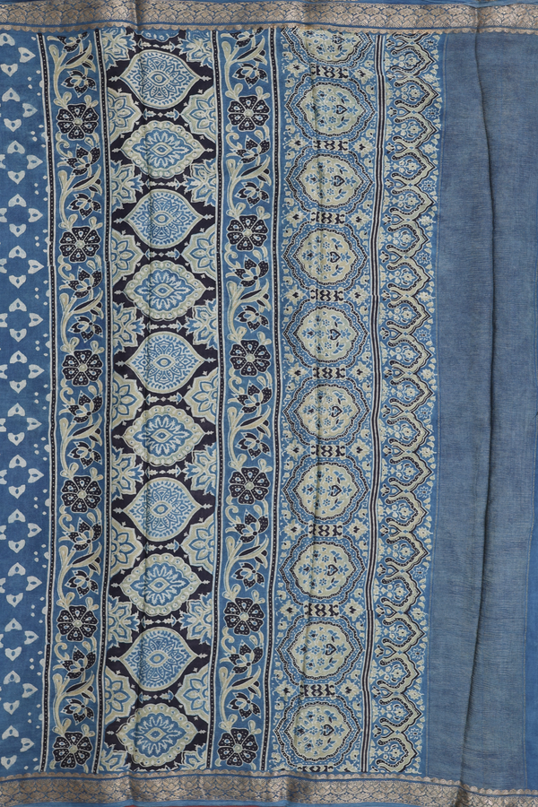 Crepe Saree In Blue With Printed Design