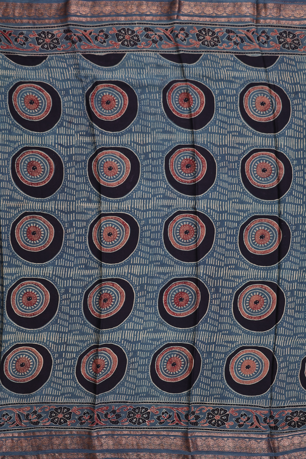 Crepe Saree In Aegean Blue With Printed Design