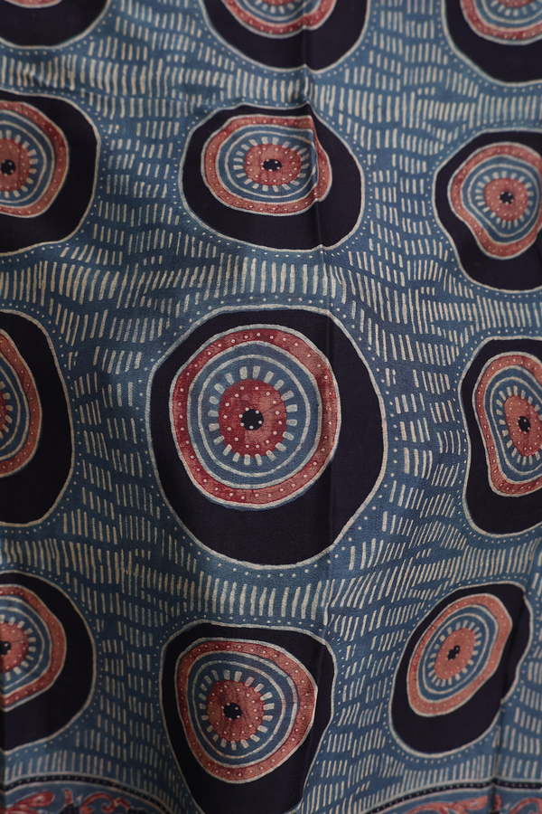 Crepe Saree In Aegean Blue With Printed Design