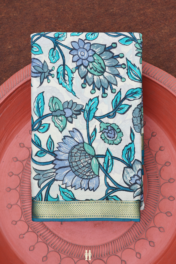 Crepe Saree In Beige With Floral Design