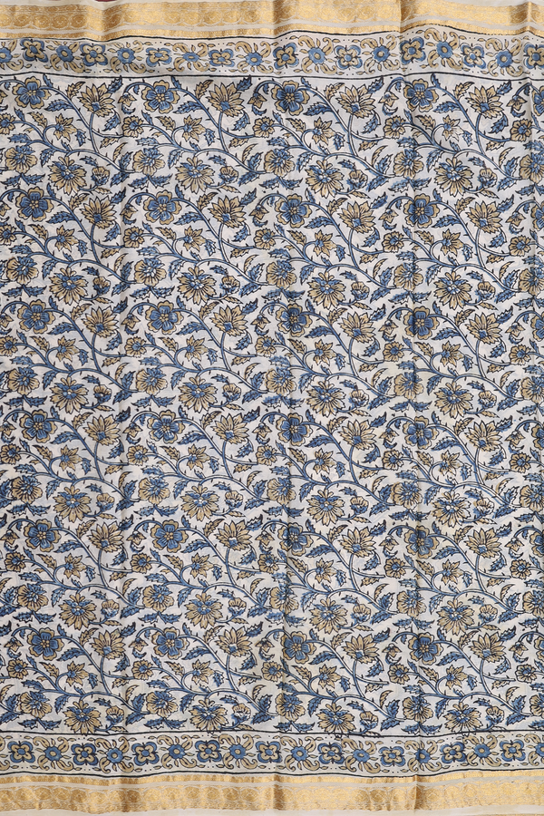 Crepe Saree In Beige With Floral Printed Design